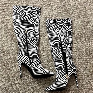 Newbella Zebra Print High Heel Boots